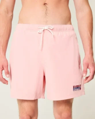 Hawaii Graphic Mid-Thigh Volley Swim Trunks