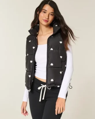 Heart Pattern Puffer Vest