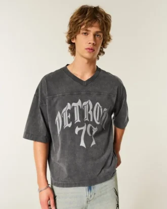 Heavyweight Baggy Crop Detroit Graphic Football T-Shirt