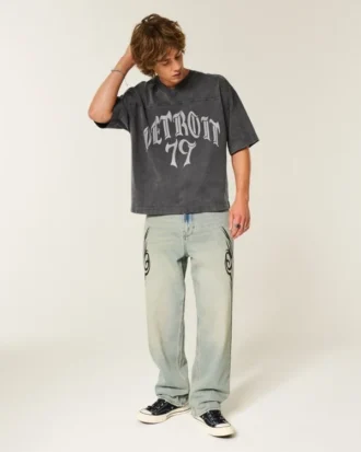 Heavyweight Baggy Crop Detroit Graphic Football T-Shirt