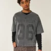 Heavyweight Baggy Crop Varsity Graphic Football Tee