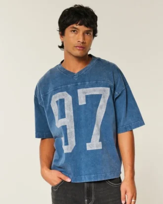 Heavyweight Baggy Crop Varsity Graphic Football Tee