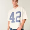Heavyweight Baggy Crop Varsity Graphic Football Tee