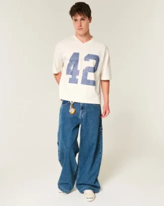 Heavyweight Baggy Crop Varsity Graphic Football Tee