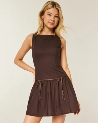 High-Neck Drop Waist Skort Dress