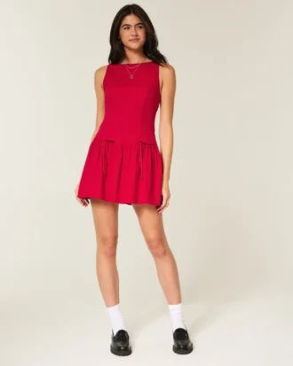 High-Neck Drop Waist Skort Dress