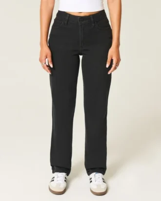 High-Rise Black Straight Jeans