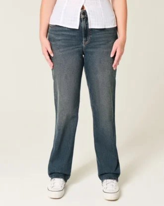 High-Rise Dark Wash Straight Jeans