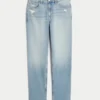 High-Rise Distressed Light Wash Straight Jeans