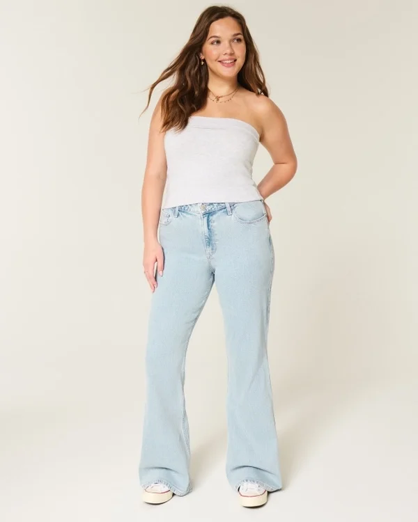 High-Rise Light Wash Heart Embroidered Flare Jeans High-Rise Light Wash Heart Embroidered Flare Jeans