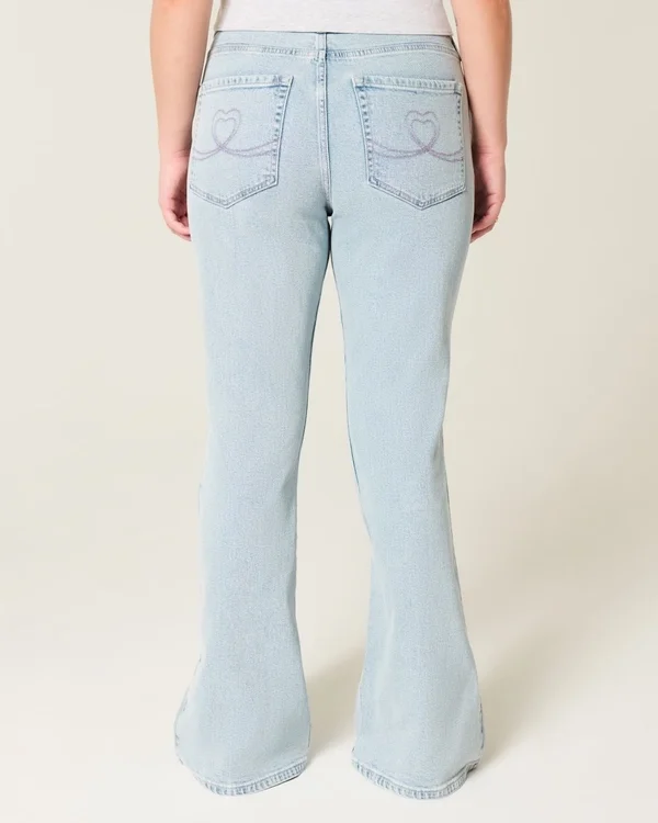 High-Rise Light Wash Heart Embroidered Flare Jeans High-Rise Light Wash Heart Embroidered Flare Jeans