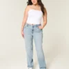 High-Rise Light Wash Straight Jeans