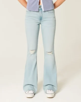 High-Rise Ripped Light Wash Flare Jeans
