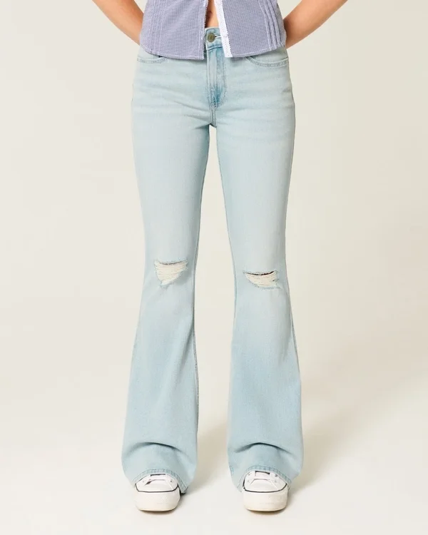 High-Rise Ripped Light Wash Flare Jeans High-Rise Ripped Light Wash Flare Jeans
