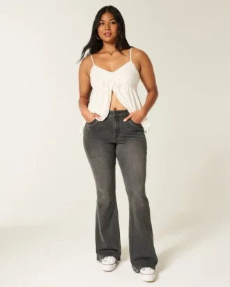 High-Rise Washed Black Embroidered Flare Jeans High-Rise Washed Black Embroidered Flare Jeans