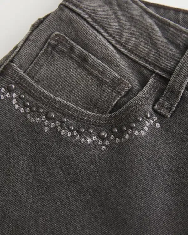 High-Rise Washed Black Embroidered Flare Jeans High-Rise Washed Black Embroidered Flare Jeans
