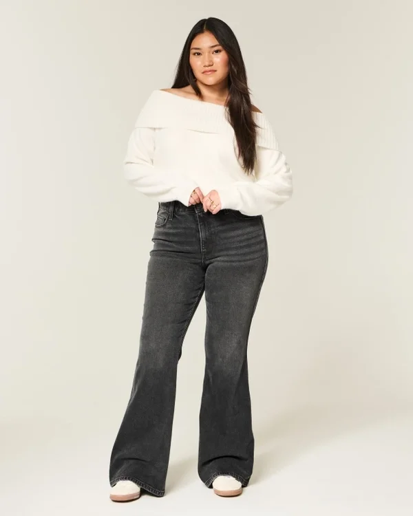 High-Rise Washed Black Flare Jeans High-Rise Washed Black Flare Jeans