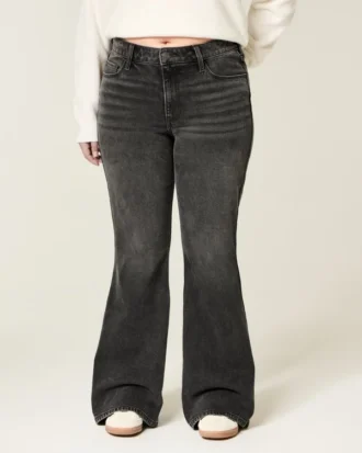 High-Rise Washed Black Flare Jeans