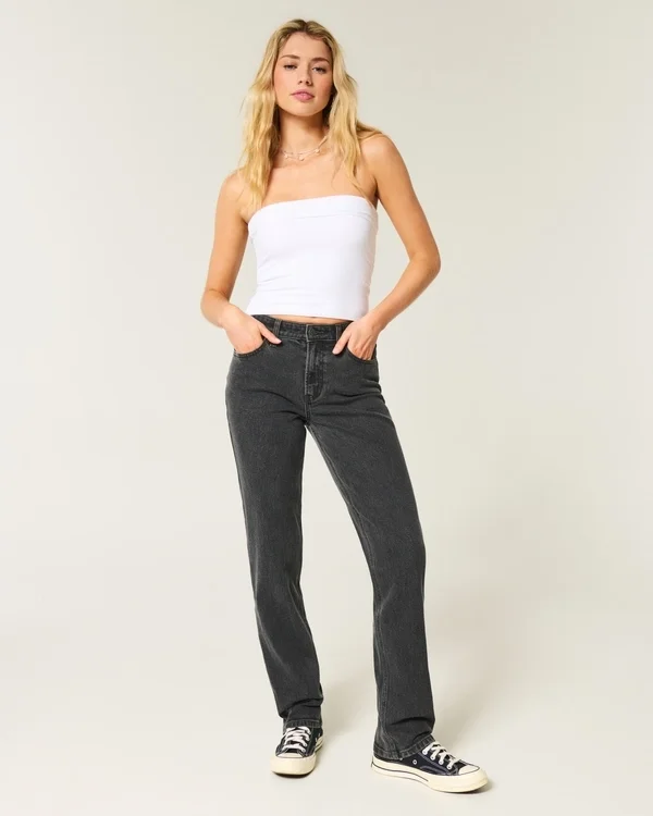 High-Rise Washed Black Straight Jeans High-Rise Washed Black Straight Jeans