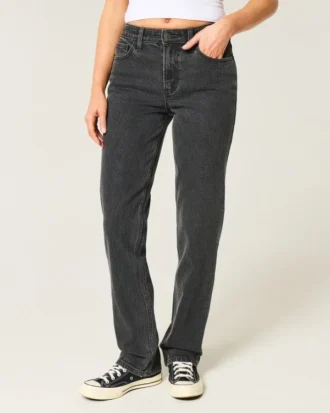 High-Rise Washed Black Straight Jeans