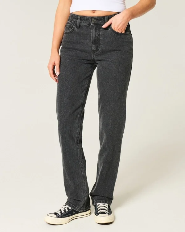 High-Rise Washed Black Straight Jeans High-Rise Washed Black Straight Jeans