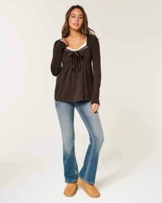 Holiday Vault Release Easy Satin Tie-Front Knit Babydoll Top