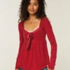 Holiday Vault Release Easy Satin Tie-Front Knit Babydoll Top