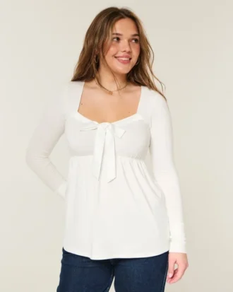 Holiday Vault Release Easy Satin Tie-Front Knit Babydoll Top