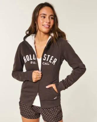 Holiday Vault Release Sherpa-Lined Zip-Up Logo Graphic Hoodie