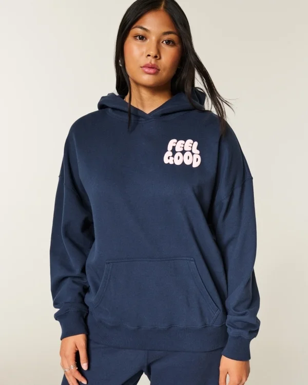 Hollister Feel Good Oversized Logo Graphic Hoodie Hollister Feel Good Oversized Logo Graphic Hoodie