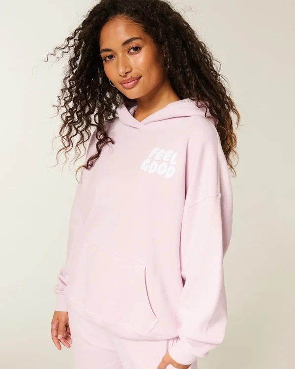 Hollister Feel Good Oversized Logo Graphic Hoodie Hollister Feel Good Oversized Logo Graphic Hoodie