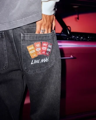 Hollister x Taco Bell Washed Black Embroidered Graphic Baggy Jeans