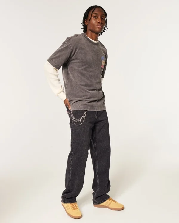 Hollister x Taco Bell Washed Black Embroidered Graphic Baggy Jeans Hollister x Taco Bell Washed Black Embroidered Graphic Baggy Jeans