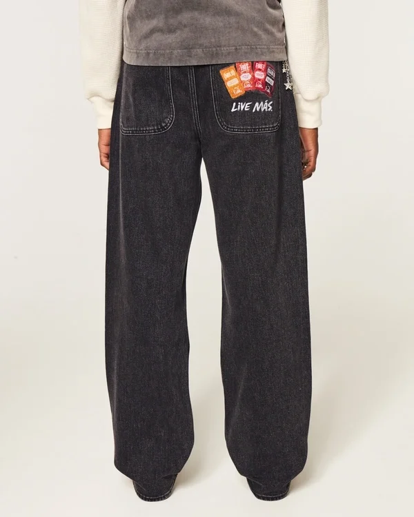 Hollister x Taco Bell Washed Black Embroidered Graphic Baggy Jeans Hollister x Taco Bell Washed Black Embroidered Graphic Baggy Jeans