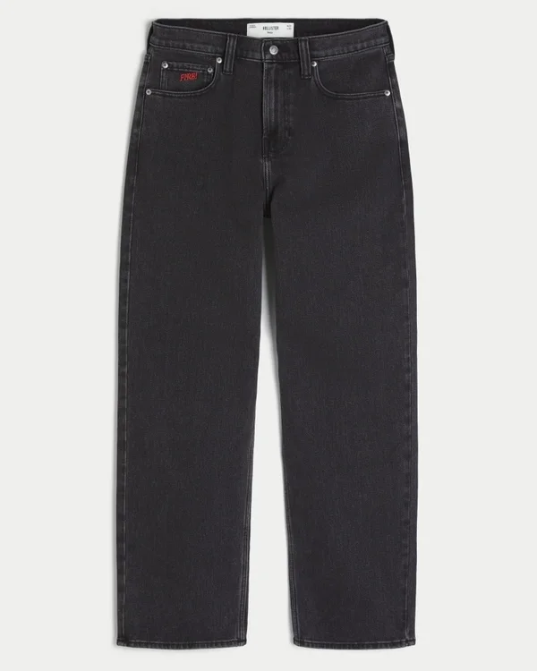 Hollister x Taco Bell Washed Black Embroidered Graphic Baggy Jeans Hollister x Taco Bell Washed Black Embroidered Graphic Baggy Jeans