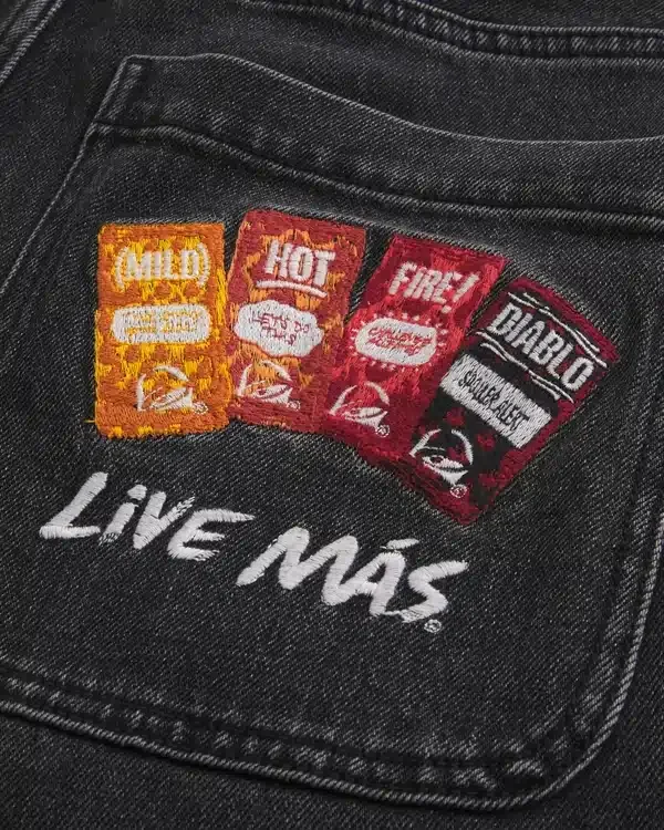 Hollister x Taco Bell Washed Black Embroidered Graphic Baggy Jeans Hollister x Taco Bell Washed Black Embroidered Graphic Baggy Jeans