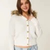 Hooded Faux Fur Trim Cardigan Hooded Faux Fur Trim Cardigan