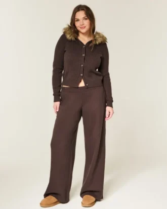 Hooded Faux Fur Trim Cardigan