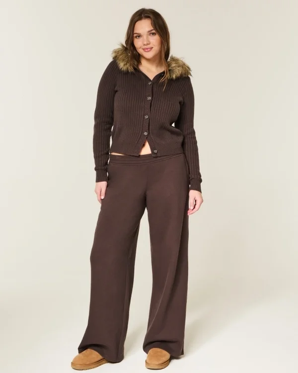 Hooded Faux Fur Trim Cardigan Hooded Faux Fur Trim Cardigan