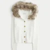 Hooded Faux Fur Trim Cardigan Hooded Faux Fur Trim Cardigan