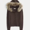 Hooded Faux Fur Trim Cardigan Hooded Faux Fur Trim Cardigan