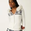 Hooded Faux Fur trim Fair Isle Zip-Up Sweater