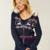 Hooded Faux Fur trim Fair Isle Zip-Up Sweater
