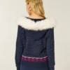 Hooded Faux Fur trim Fair Isle Zip-Up Sweater
