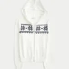 Hooded Faux Fur trim Fair Isle Zip-Up Sweater