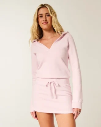 Hooded Long-Sleeve Fleece Dress