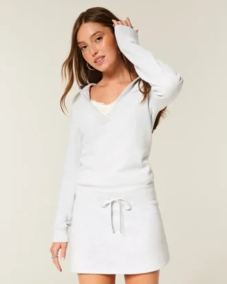 Hooded Long-Sleeve Fleece Dress