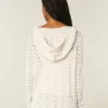Hooded Open-Stitch No-Close Cardigan