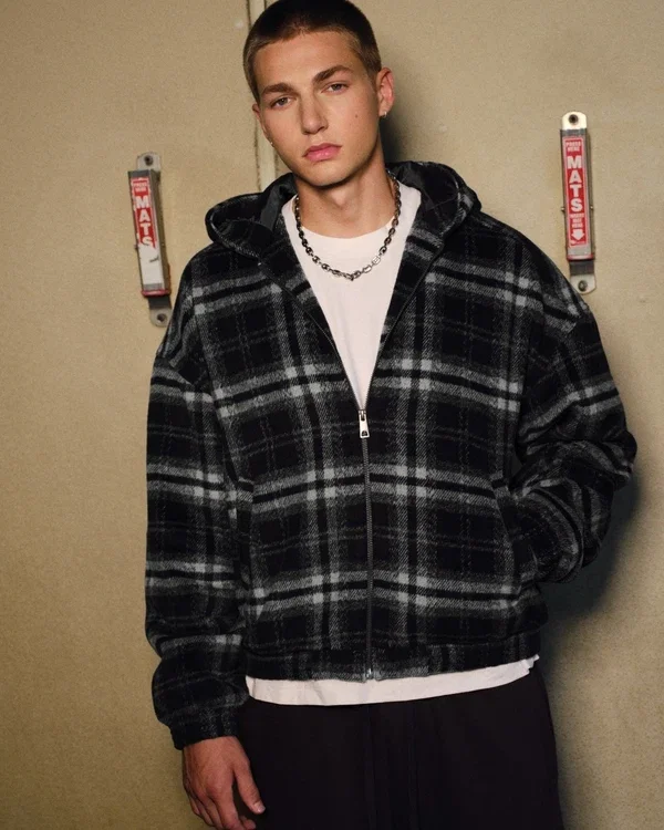 Hooded Plaid Flannel Skater Jacket Hooded Plaid Flannel Skater Jacket