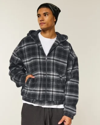 Hooded Plaid Flannel Skater Jacket Hooded Plaid Flannel Skater Jacket